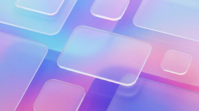 Frosted glass rectangles floating over a vibrant gradient background for modern digital interface design