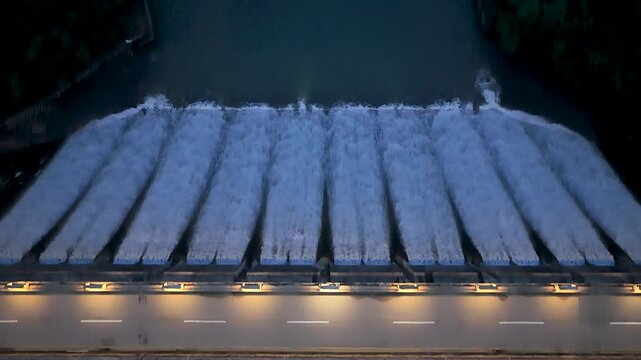 Night illuminated view of Tai Tam Tuk Dam. July 18 2026