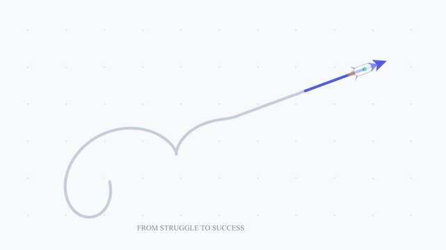 Motion graphic past struggle to future dream success arrow rocket launch, overcoming obstacles