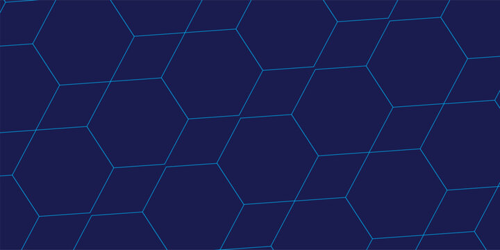Abstract Seamless pattern of blue geometric hexagonal shapes on dark blue background