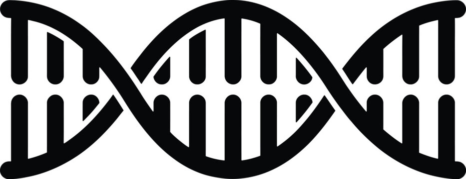 DNA double helix vector icon, black genetic spiral, science research symbol