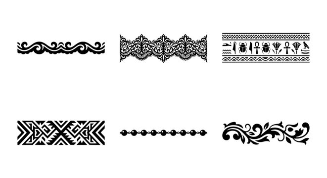 Decorative Borders Vector Set: Ornate, Geometric, Egyptian, Tribal, Floral Designs