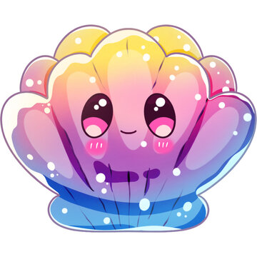 Cute Rainbow Pearl Shell Ocean Creature Clip Art