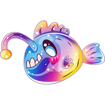 Cute Rainbow Glowing Deep Sea Angler Fish Character