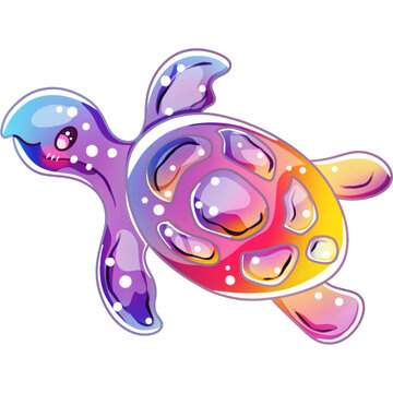 Cute Rainbow Turtle Ocean Animal Clip Art)