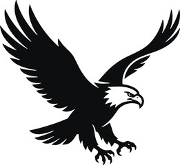 Fototapeta premium Majestic bald eagle vector, flying bird of prey silhouette, black eagle icon
