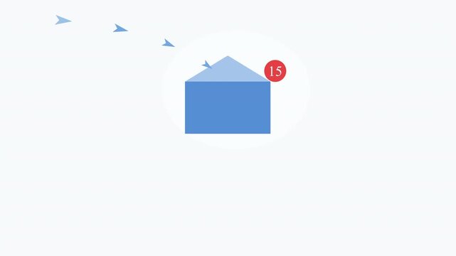 Motion graphic animation of paper planes flying into an email envelope with notification icon