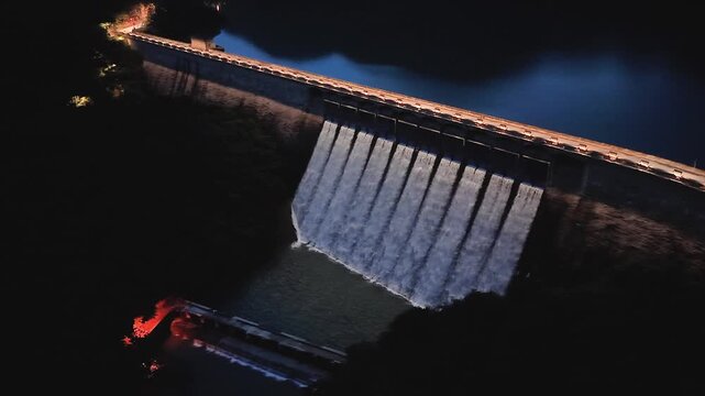 Night illuminated view of Tai Tam Tuk Dam. July 18 2026