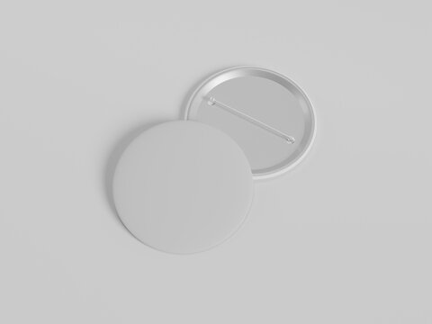 3D Render Round Button Pin Mockup. Blank Round Button Pin Badge Mockup Front and Back View 3D Render