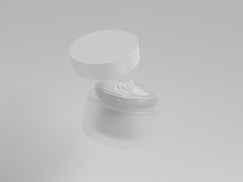 3D Render Floating Cosmetic Cream Jar Mockup. Floating Cosmetic Cream Jar Mockup with Open Lid 3D Render