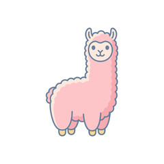 Fototapeta premium Adorable pink llama alpaca flat vector icon.