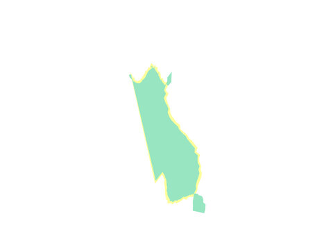 A stylized map silhouette of the kerala state located in southern india