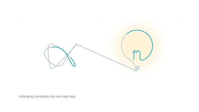 Continuous line animation simplifies complex problem to creative idea lightbulb