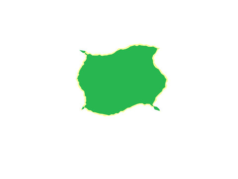 A vibrant green abstract organic shape with a delicate yellow border outline