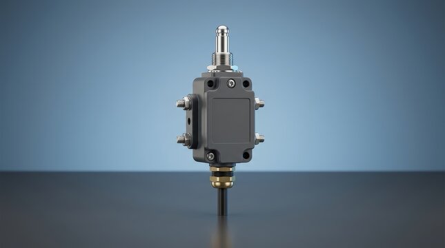 Plunger limit switch 3D render industrial position sensing device for machinery automation travel detection and equipment monitoring