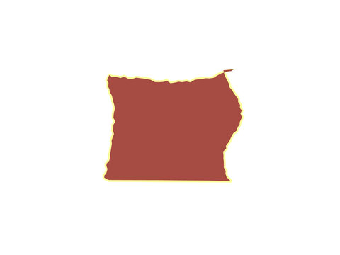 Flat silhouette of the state of oregon with a clean yellow border