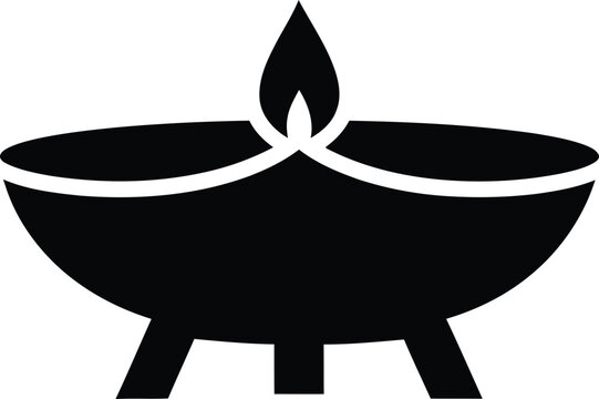Silhouette design of traditional indian diya oil lamp lighting vector