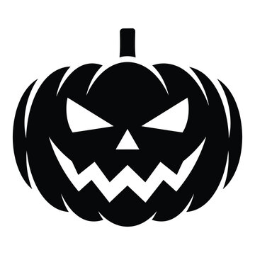Halloween pumpkin face icon with angry expression and white details icon
