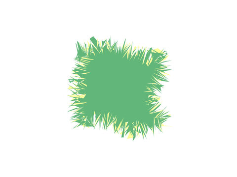 A vibrant square patch of lush green grass with textured ragged edges