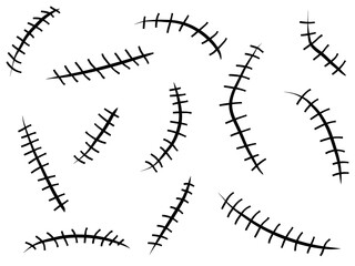 Fototapeta premium Hand-drawn scar and stitch collection. Perfect for horror, costume design, medical themes, and creative projects.