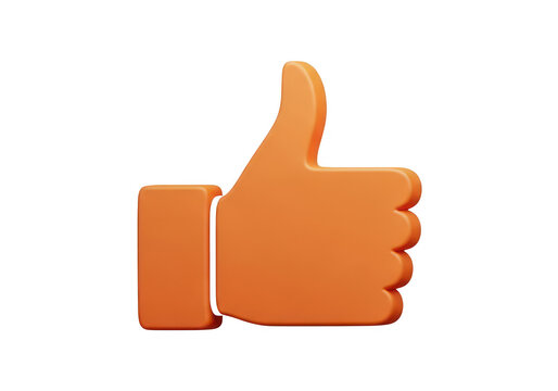 3d render of an orange thumbs up icon representing a positive like or agreement isolated on transparent background