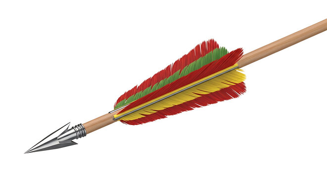 Colorful feathered arrow pointing forward