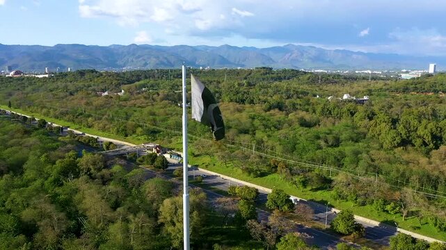 Pakistan National Flag Waving Against Clear Blue Sky