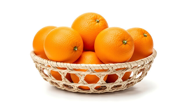 Fresh oranges in a decorative woven basket