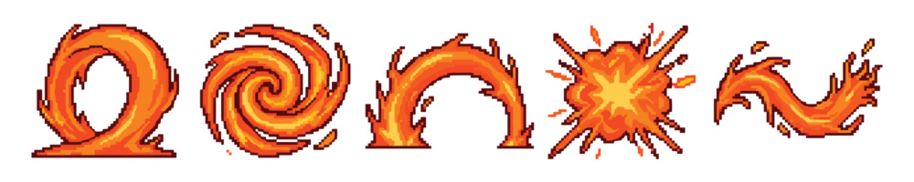 Vibrant cartoon fire and explosion effect sprites on white background