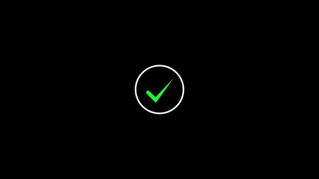 Sustainable Check mark animation on a pixel circle. Tick mark symbol OK button animated. 4k regulation.