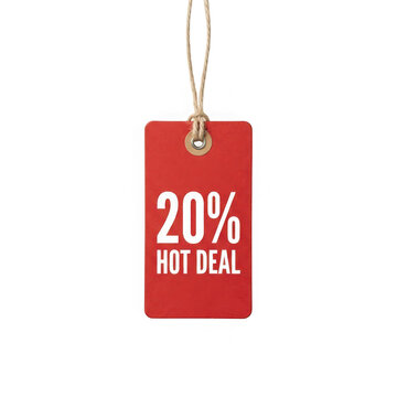 Red sale tag with 20% hot deal text isolated on transparent background