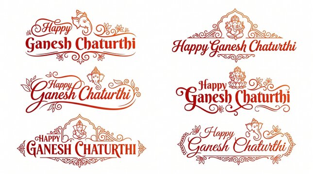 Happy Ganesh chaturthi Gradient calligraphy text vactor set
