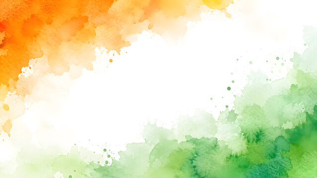 Orange and green color powder splash. Concept for India independence day, 15th of august.india watercolor celebration greeting social media banner design with print or hand-drawn and splash poster