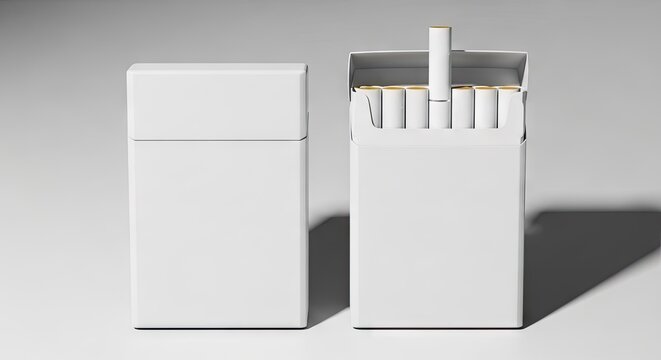 Blank white cigarette pack mockup with open box.
