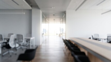 Minimal open office interior with long table and chairs, bright modern workspace with shallow depth and copy space © Free Copyright Image