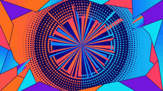 Vibrant abstract radial comic book background with geometric shapes