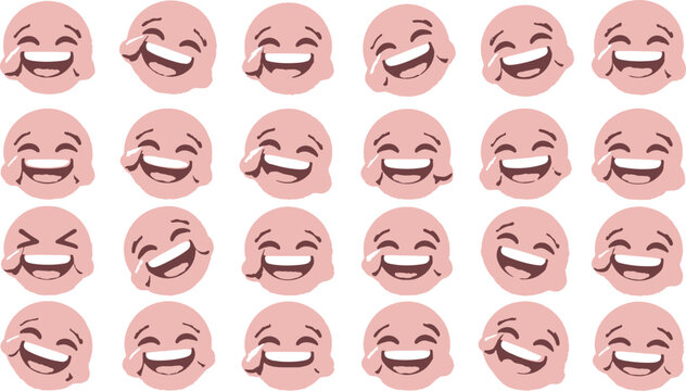 A collection of happy laughing faces expressing joy and amusement.