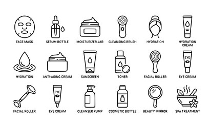 Fototapeta premium Beauty skincare outline icon collection editable vector illustration