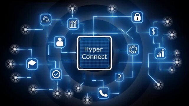 Digital hyper connect Management Interface with Business Analytics and Finance Icons Animation 4K