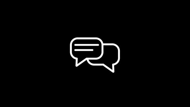 Speech ballon, chat concept, micro animation of dialog icon, communication concept, clip art, cartoon, illustration, alpha channel. black and white