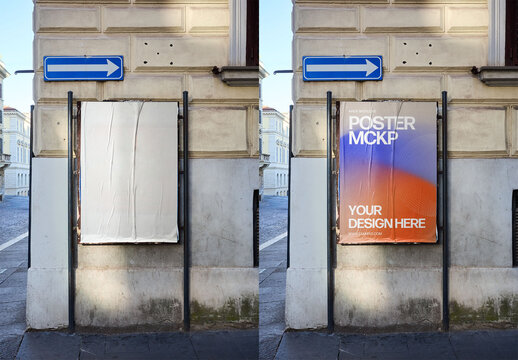 Mockup Of Customized Poster By Wall