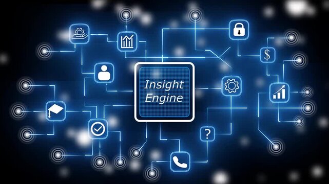 Digital insight engine Management Interface with Business Analytics and Finance Icons Animation 4K