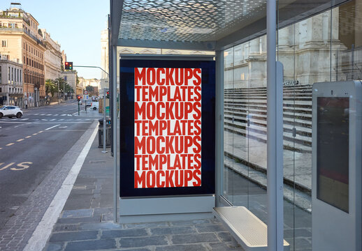 Mockup Of Customized Poster On Bus Stop