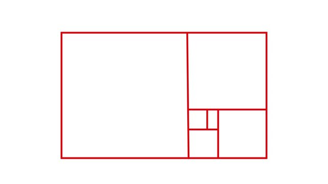 A professional-grade Fibonacci golden ratio grid on a white screen, perfect for design, architecture, and video editing projects focusing on perfect mathematical proportions and composition.