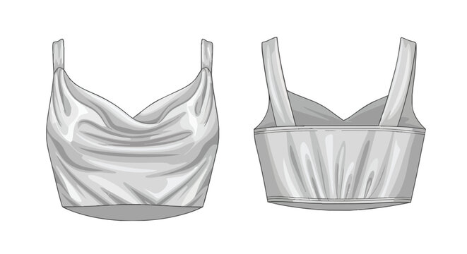Cowl Neck Sleeveless Crop Top Technical Fashion Sketch Front and Back View for Garment Manufacturing Design
