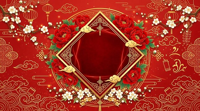 christmas wreath on red background