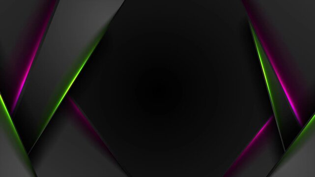 Black abstract corporate background with purple and green neon lines. Futuristic tech motion design. Seamless loop. Video animation Ultra HD 4K 3840x2160