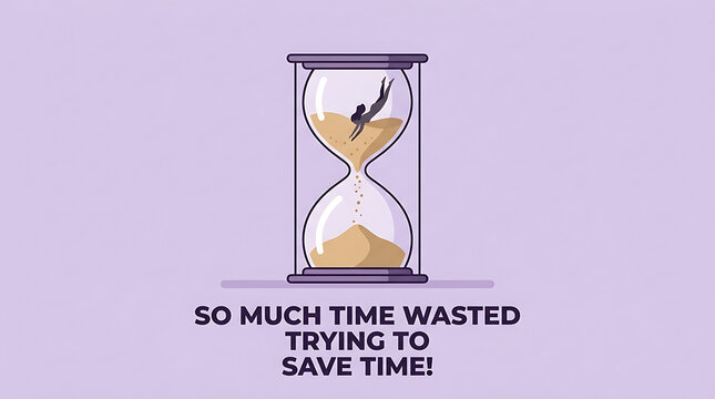Conceptual illustration of person trapped inside hourglass losing time with hourglass management business illustration deadline pressure productivity efficiency exhausted lifestyle planning