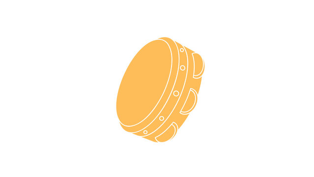 A vibrant yellow tambourine shown from a three-quarter perspective set