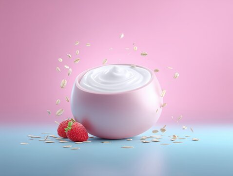 delicious yoghurt with strawberries and oats